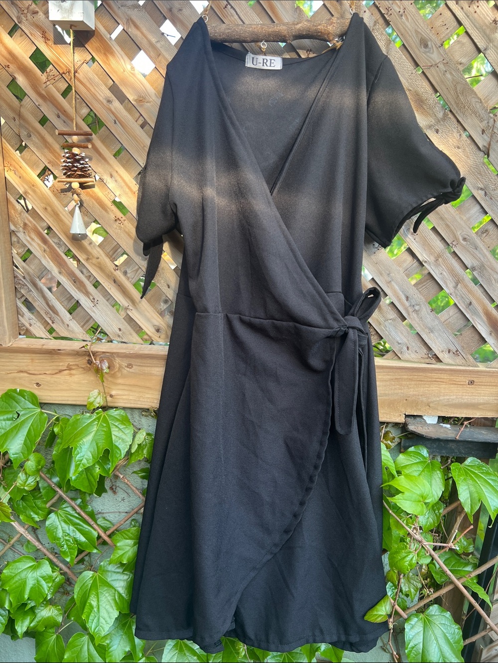 Black Wrap Mini Dress with Self-Tie Waist